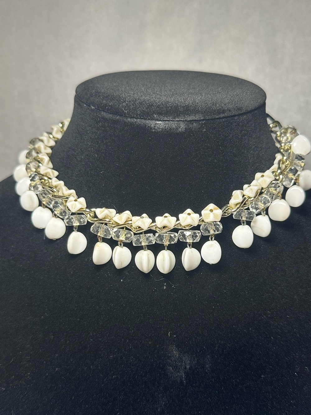 Vintage Edgy White Beaded Choker Necklace